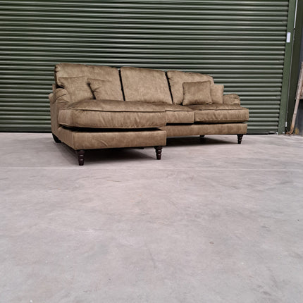 Howard Chaise Left Hand Facing Velvet Sofa in Sublime Olive - Ex-Display