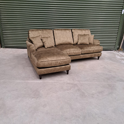 Howard Chaise Left Hand Facing Velvet Sofa in Sublime Olive - Ex-Display