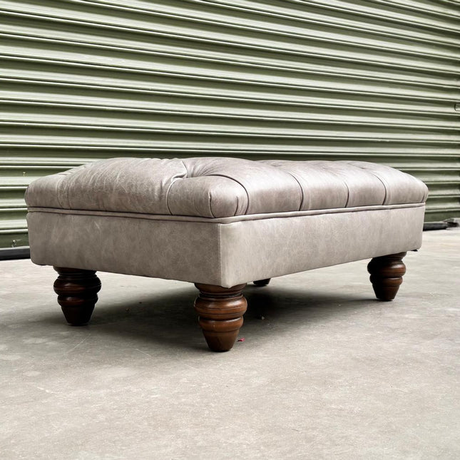 Chesterfield Small Footstool in Amalfi Light Grey - Ex Display