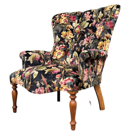 Selfridges Buttoned Wing Back Chair in Hepworth Midnight Floral - New