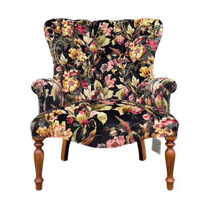 Selfridges Buttoned Wing Back Chair in Hepworth Midnight Floral - New