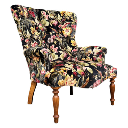 Selfridges Buttoned Wing Back Chair in Hepworth Midnight Floral - New