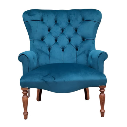 Selfridges Buttoned Wing Back Chair in Plush New Teal & Opal Flora - New