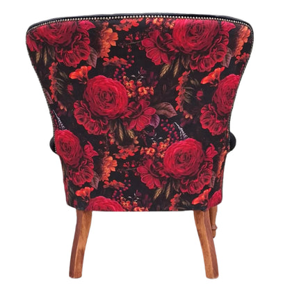 Selfridges Buttoned Wing Back Chair in Plush Ebony & Midnight Haze - New