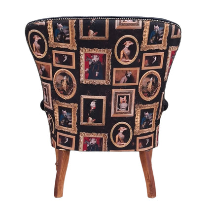 Selfridges Buttoned Wing Back Chair in Plush Ebony & Wall of Portraits - New