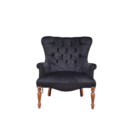 Selfridges Buttoned Wing Back Chair in Plush Ebony & Wall of Portraits - New