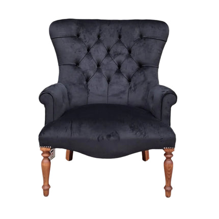 Selfridges Buttoned Wing Back Chair in Plush Ebony & Midnight Haze - New
