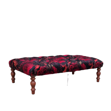 New - Selfridges Deluxe Buttoned Footstool in Midnight Haze Velvet