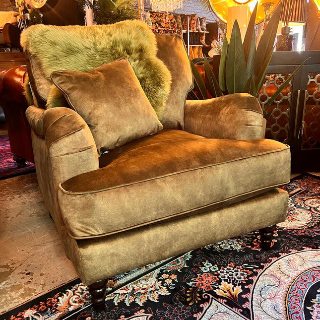 Howard Armchair in Green Olive Velvet- Ex Display