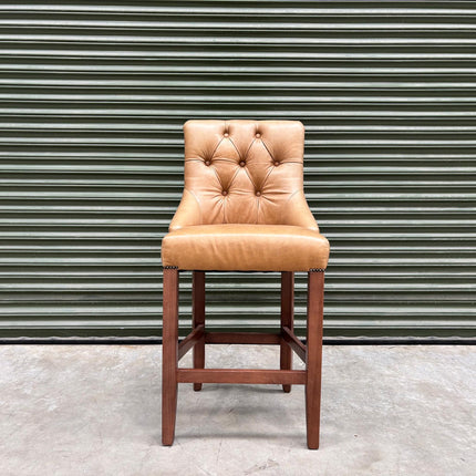 Oskar Bar Stool in Harris Tweed Grey & Tan Leather - Factory Seconds