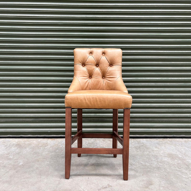 Oskar Bar Stool in Harris Tweed Grey & Tan Leather- Factory Seconds