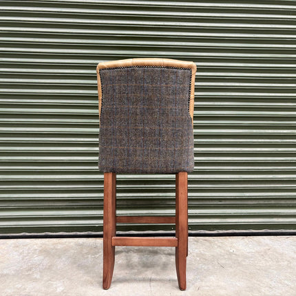 Oskar Bar Stool in Harris Tweed Grey & Tan Leather - Factory Seconds
