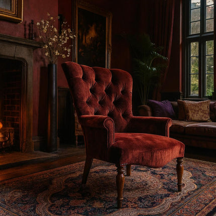 Selfridges Buttoned Wing Back Chair in Botega Cognac