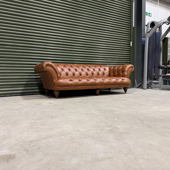 Oskar Italia 4 Seater Chesterfield Sofa in Brandy Leather- Factory Seconds