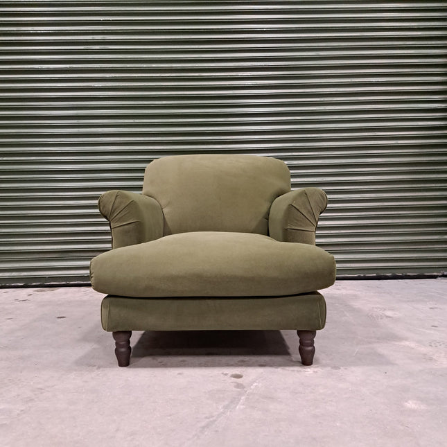 Truffle Armchair in Royal Olive Velvet- Ex Display