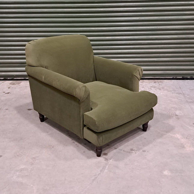 Truffle Armchair in Royal Olive Velvet- Ex Display