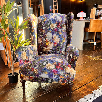 Winston Wingback Accent Chair in Royal Garden Sapphire Velvet