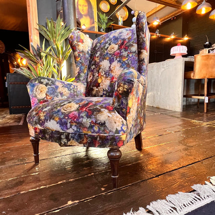 Winston Wingback Accent Chair in Royal Garden Sapphire Velvet