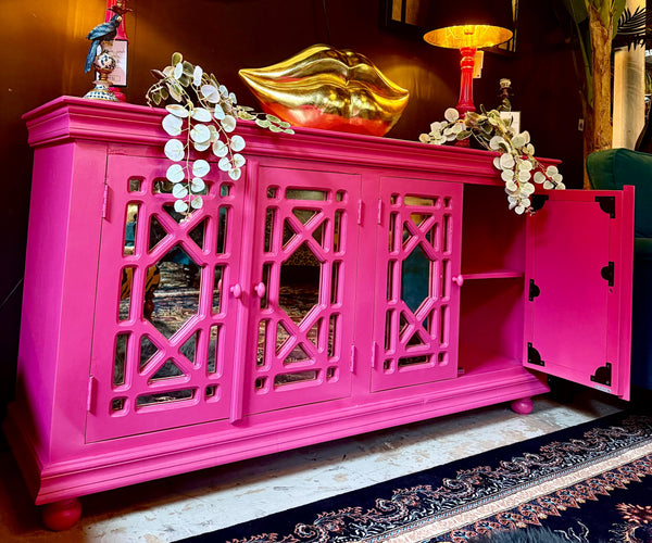 Hot Pink Mirrored Sideboard – The Pink Duchess – Vintage Sofa