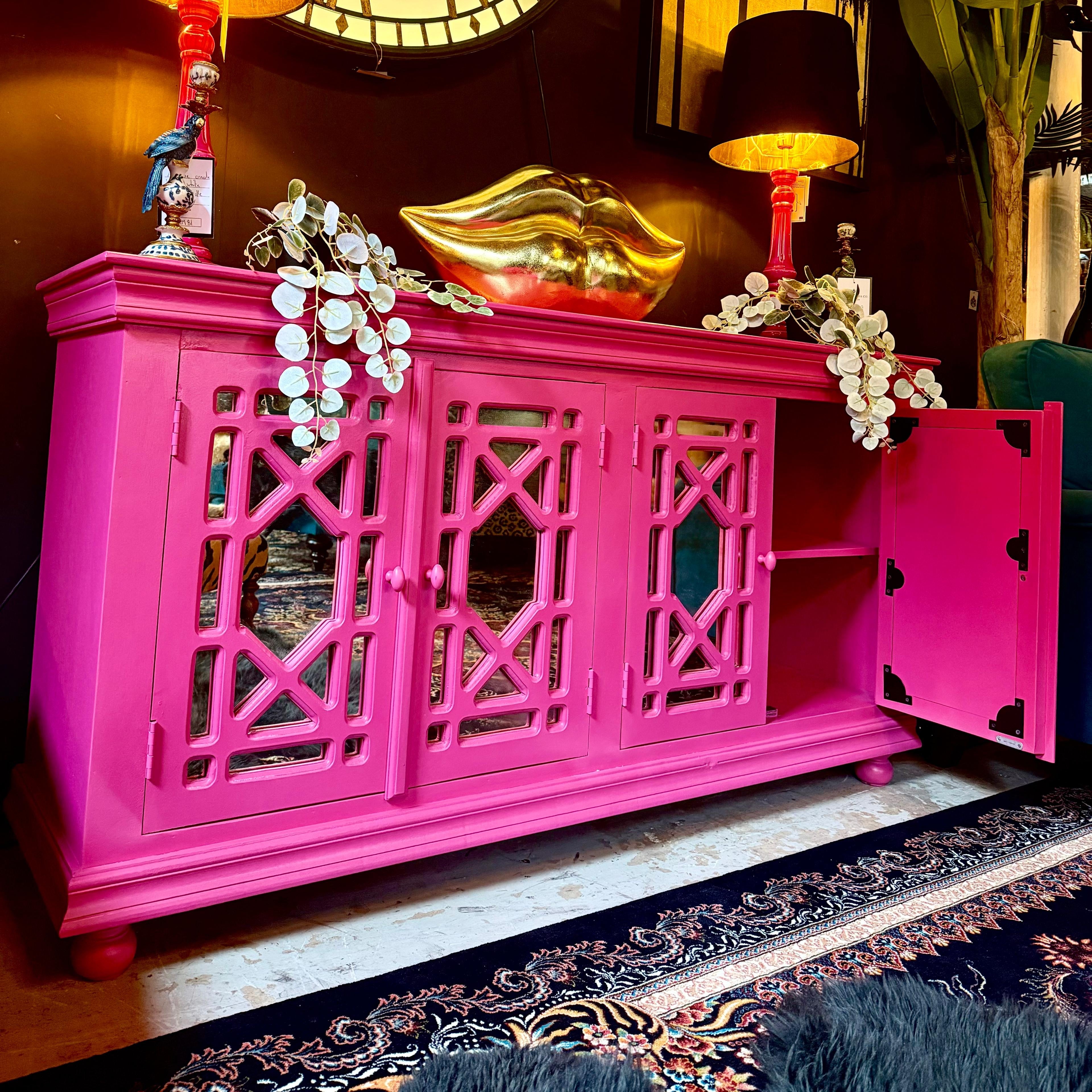 hot pink dresser for sale Dresser Credenza Tv Console Pink French Provincial Stripes Custom Furniture Hand Painted Lacquer Nursery Bedroom Storage Closet Antique