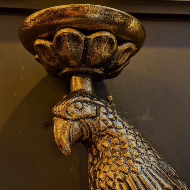 Pair of Large Antique Gold Metal Parrot Wall Sconces