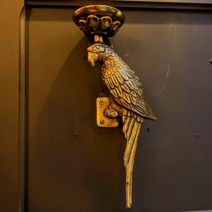 Pair of Large Antique Gold Metal Parrot Wall Sconces