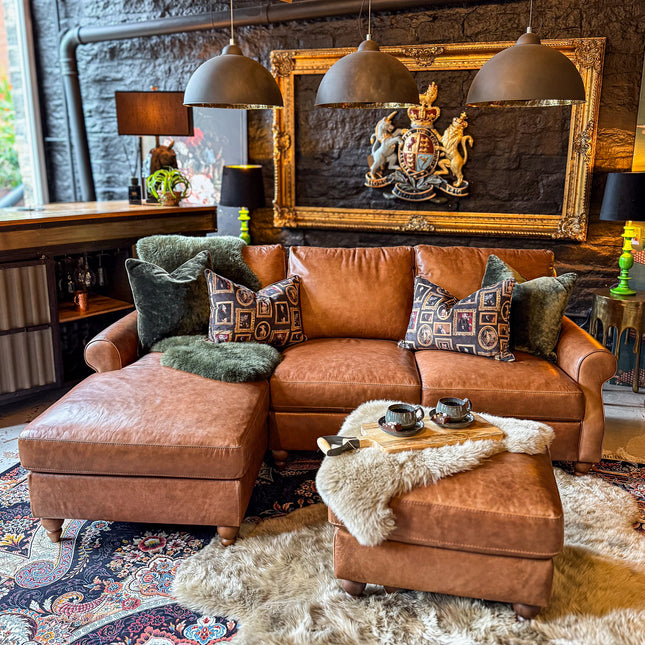 Benji Left Hand Facing Chaise in Brandy Leather - Clearance