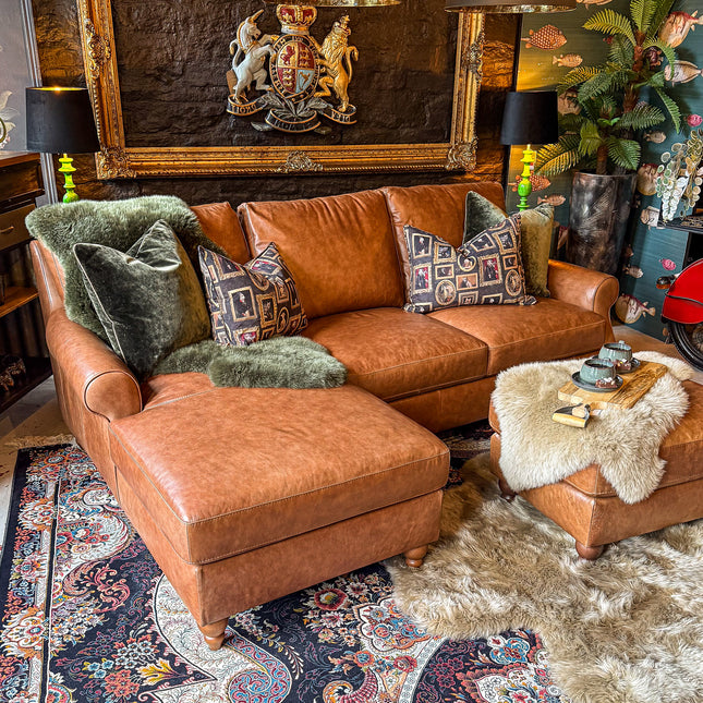 Benji Left Hand Facing Chaise in Brandy Leather - Clearance