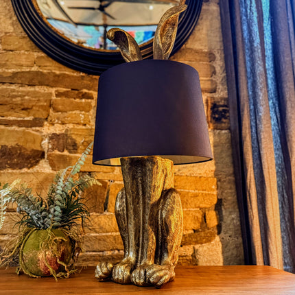 Table Lamp Gold Rabbit with Black Shade