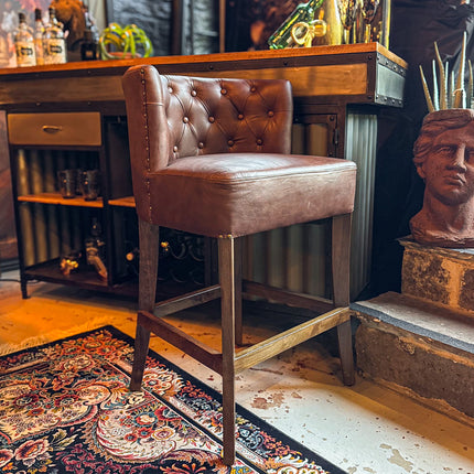 Highland Curved Chesterfield Bar Stool in Leather - New