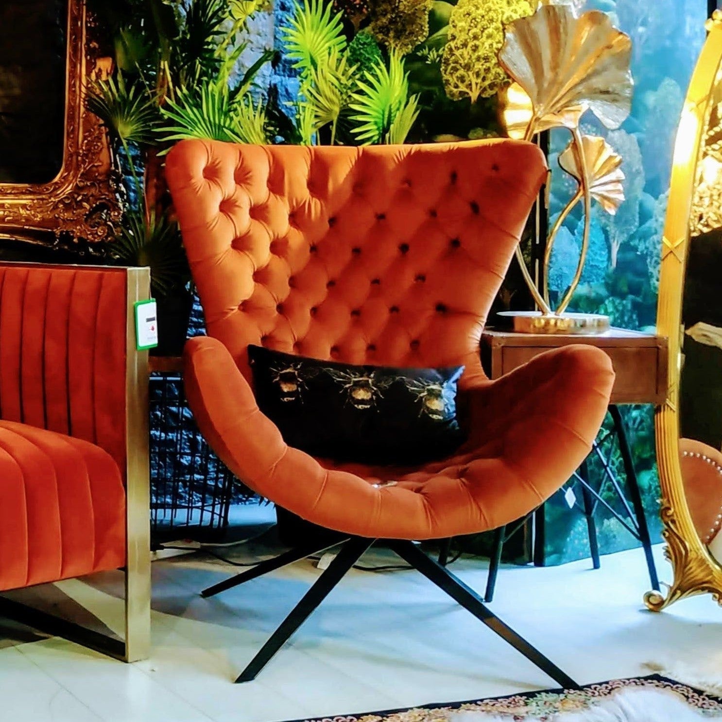 Accent Buttoned Egg Chair in Orange Velvet – Vintage Sofa