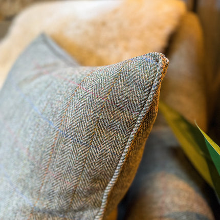 Cushion in Harris Tweed Green Feather Filled