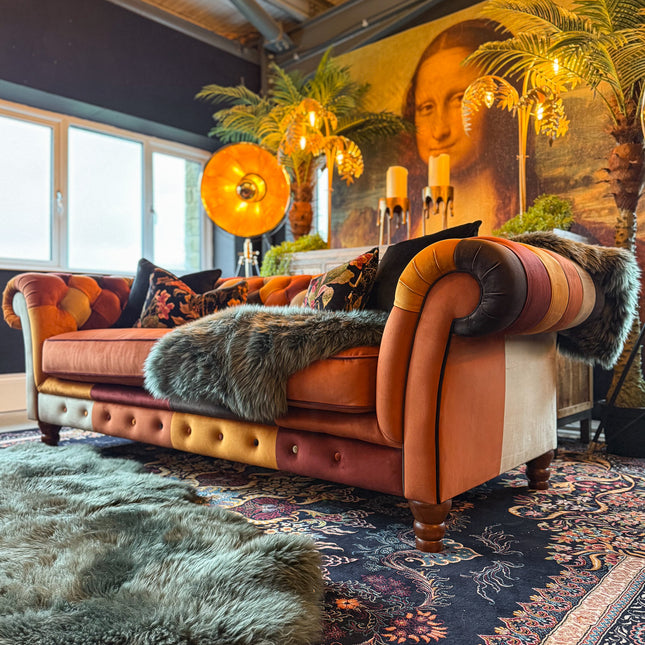 Bertie Chesterfield 3 Seater Sofa in Patchwork Velvet