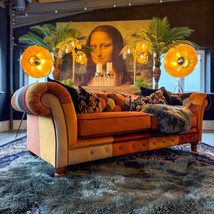 Bertie Chesterfield 3 Seater Sofa in Patchwork Velvet