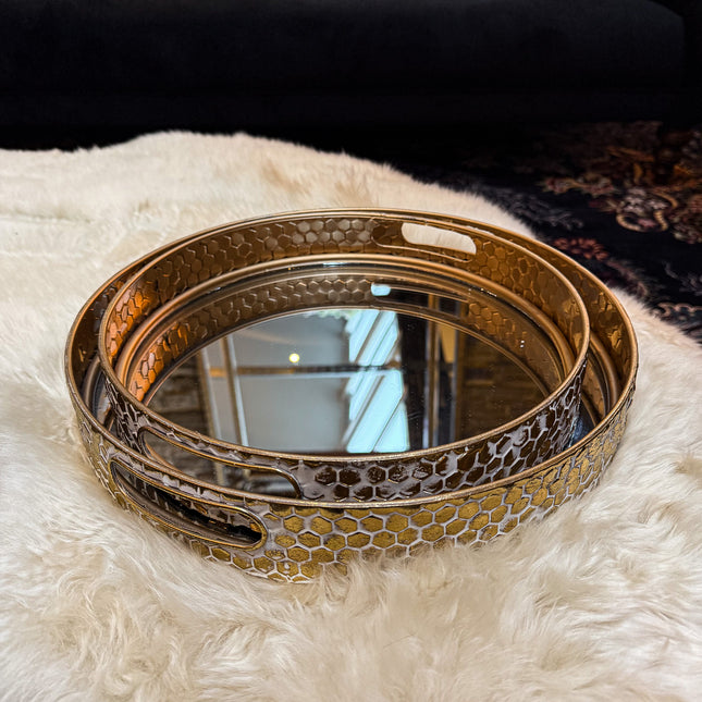 Set of 2 Mirrored Trays with Handles