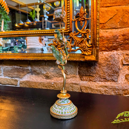 Antiqued Ornate Parrot Pair Branch Candle Holder