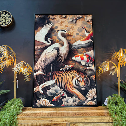 Oriental Tiger & Proud Crane Wall Art (Various Sizes)