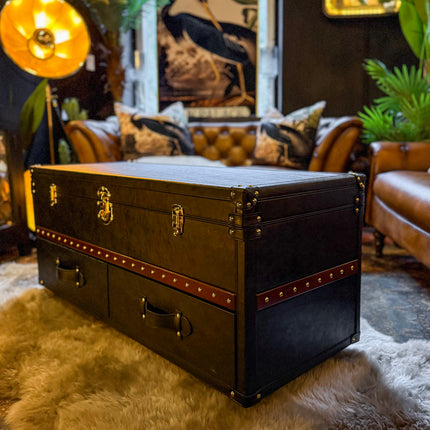 Claridge Trunk Hall Bench On Casters in Black Leather - New