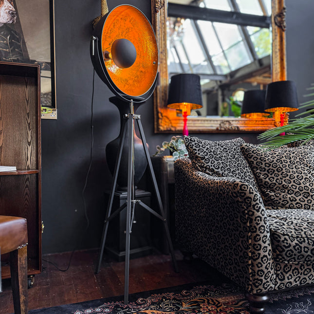 Industrial Tripod Floor Lamp Black and Gold