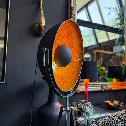 Industrial Tripod Floor Lamp Black and Gold