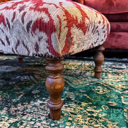 Selfridges Small Footstool in Aura Woven Chenille Red Velvet