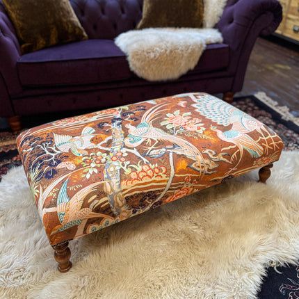 Selfridges Deluxe Buttoned Footstool in Orange Safari Peacock - New