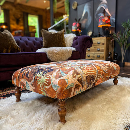 Selfridges Deluxe Buttoned Footstool in Orange Safari Peacock - New