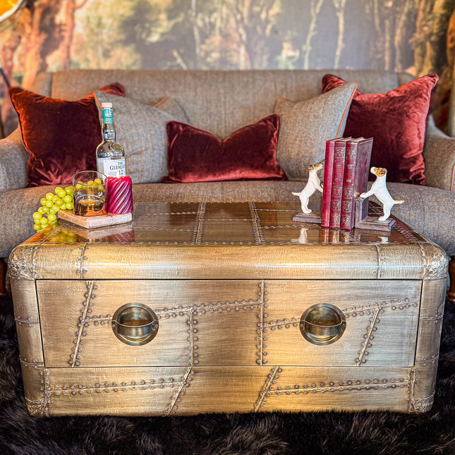 Timothy Aviator Coffee Table with Antique Brass Finish - New