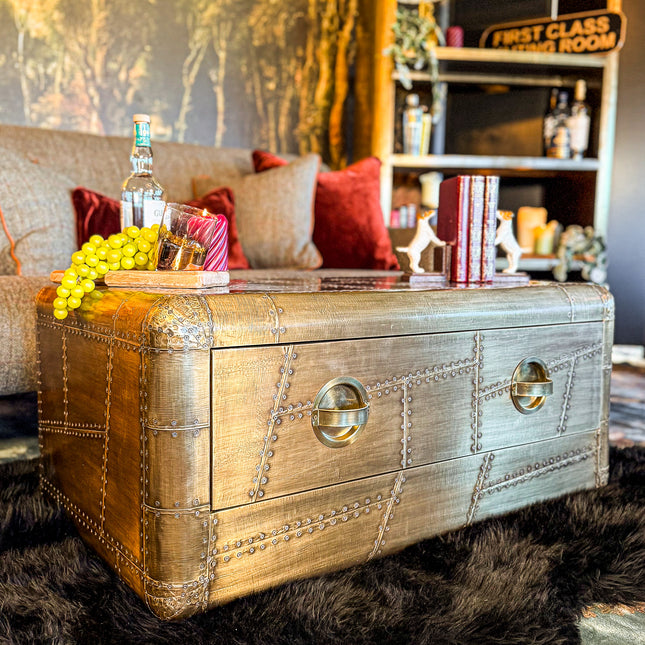 Timothy Aviator Coffee Table with Antique Brass Finish - New