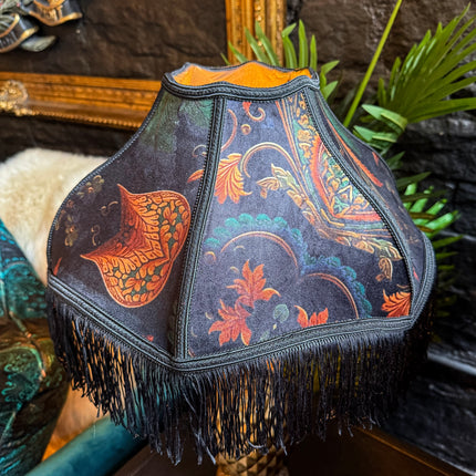 Fringed Lampshade in Bohemian Amber Botancial (Various Sizes)