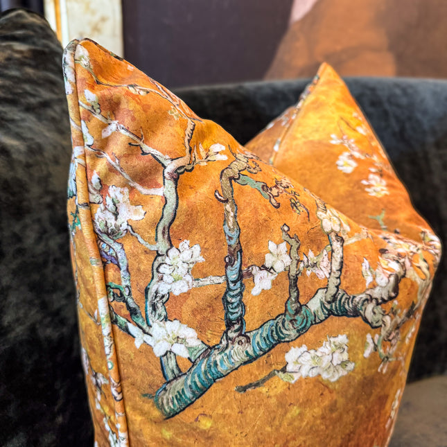 Cushion in Van Gogh Yellow Velvet - Feather Filled