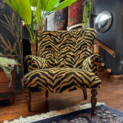 Belgravia Buttoned Wing Chair in Zebra Velvet