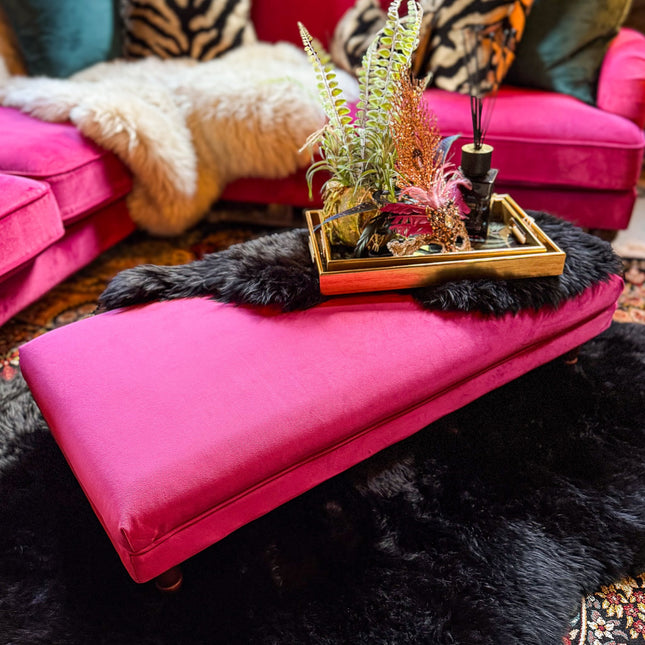 Albert Footstool in Plush Cerise Velvet