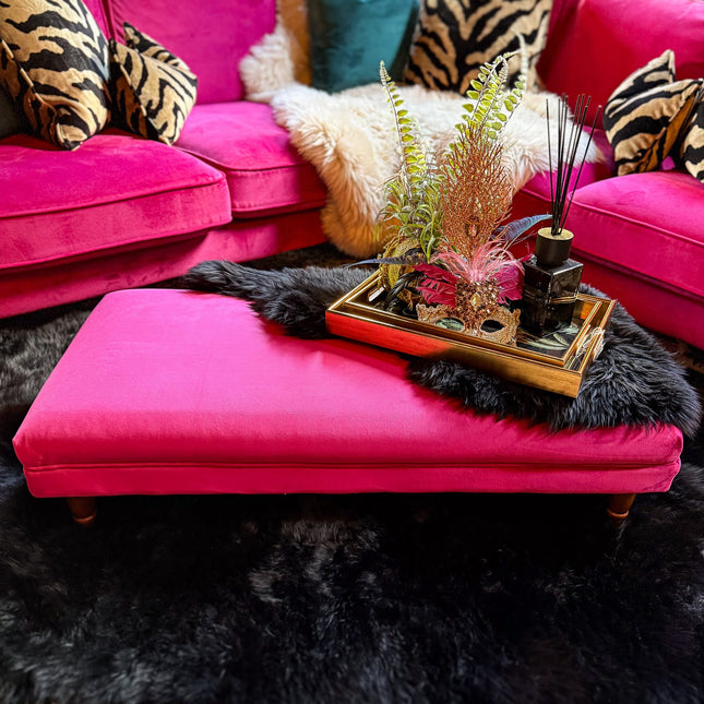 Albert Footstool in Plush Cerise Velvet